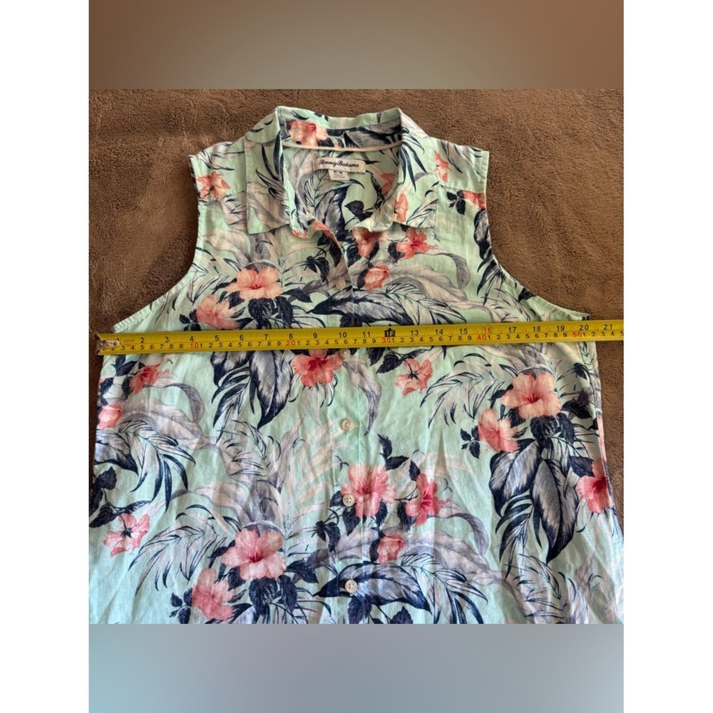 Tommy Bahama Women 100%Linen Tropical Floral Button Front Midi Dress Aqua Blue m - Picture 9 of 9
